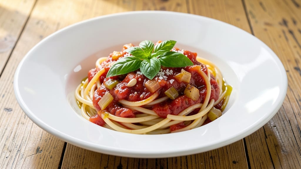 Authentic Vodka Sauce With Fresh Tomatoes Recipe: Celery Crown Crisp Over Bright Tomato Base