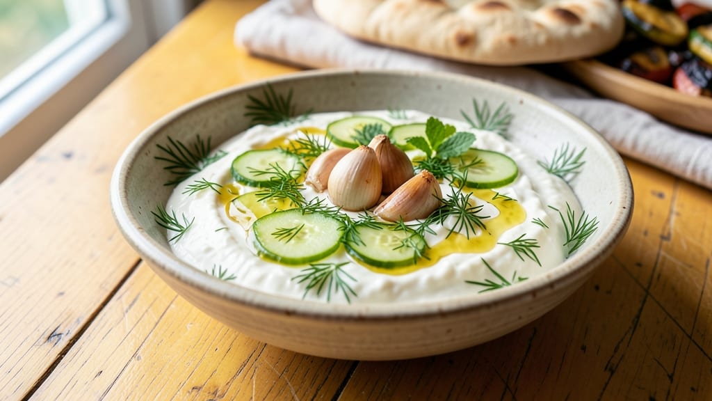 Authentic Tzatziki Sauce Recipe for Gyros: Greek Yogurt Refreshment With Crunchy Cucumber Bite