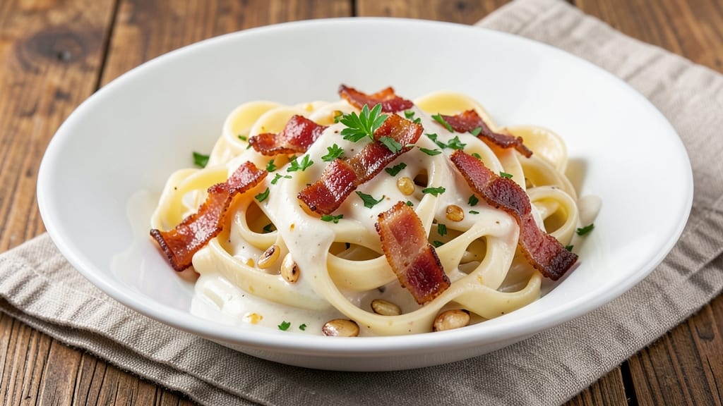 Bacon White Sauce Pasta Recipe: Crispy Pancetta Bites in Velvety Cream Sauce