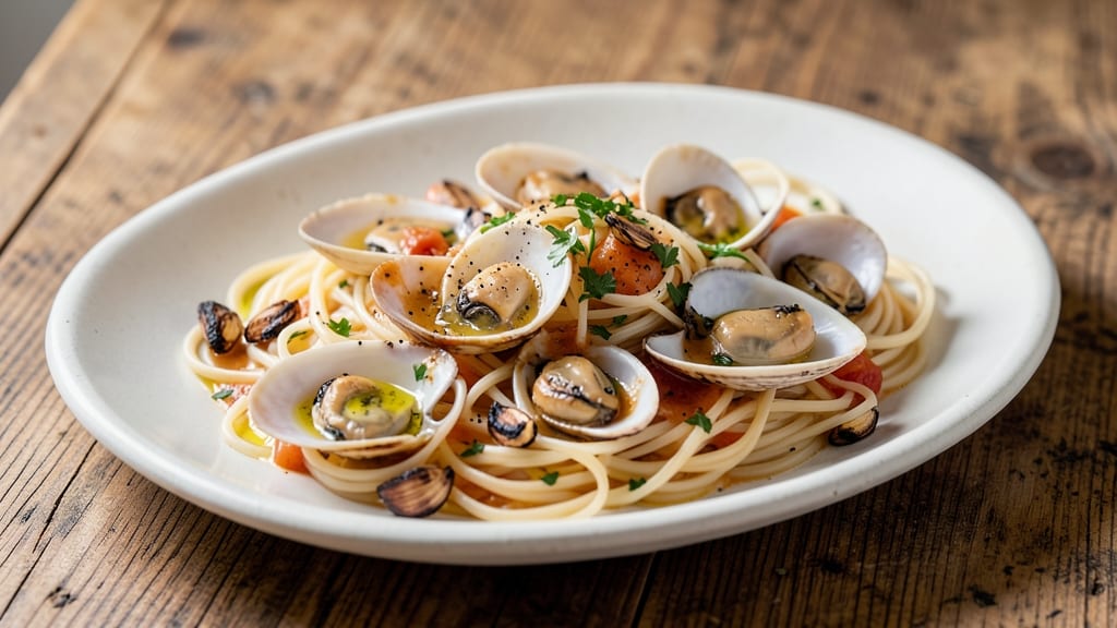 Angel Hair Pasta With Clam Sauce Recipe: Briny Seafood and Creamy Tomato Harmony