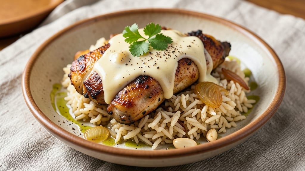 Arroz Con Pollo Cheese Sauce Recipe: Layered Creamy Comfort with Crispy Celery Crown